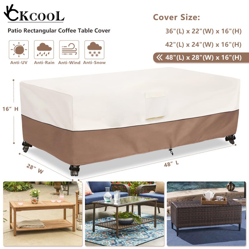 okcool Outdoor Coffee Table Cover,Waterproof Rectangular Patio Small Side Table Cover,48 x 28 x 16 inch, Outdoor Table Covers Waterproof Rectangle,Beige & Brown - Image 2